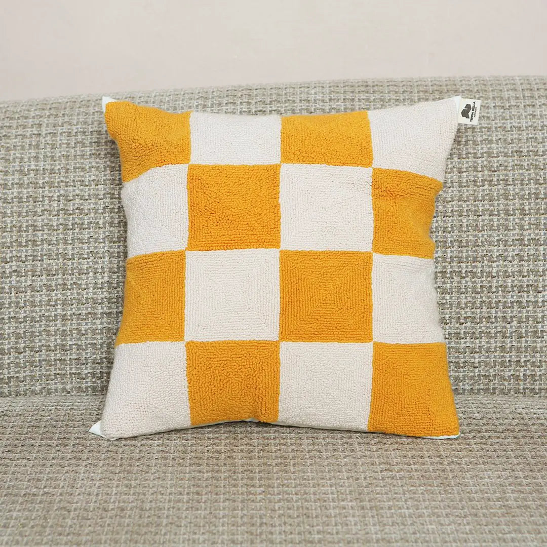 Yellow Checkerboard Cushion Cover Terra Bella Interiors