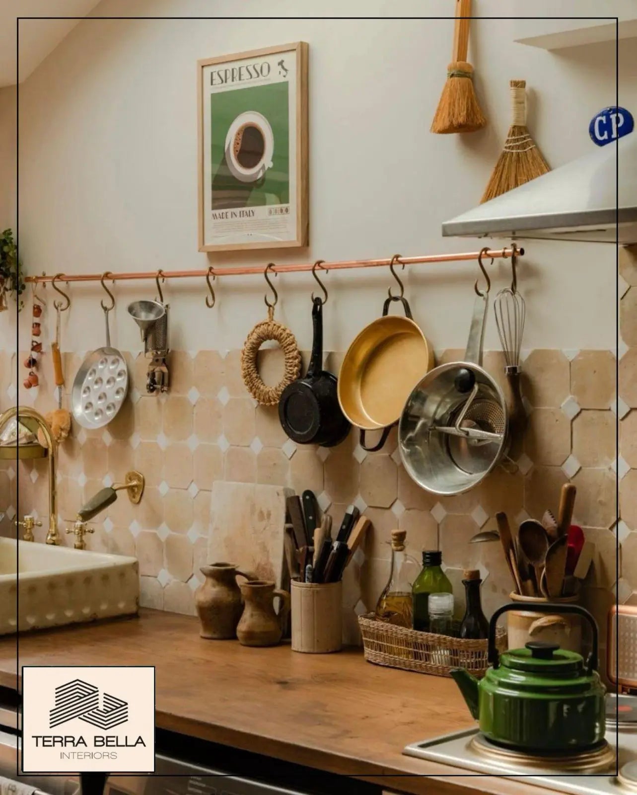 Terra Original octagon zellige tiles with Pure White infill in the Carole Poirot kitchen