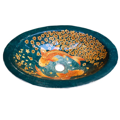 Bespoke Hand-Painted Koi Fish Ceramic Basin - Terra Bella Interiors