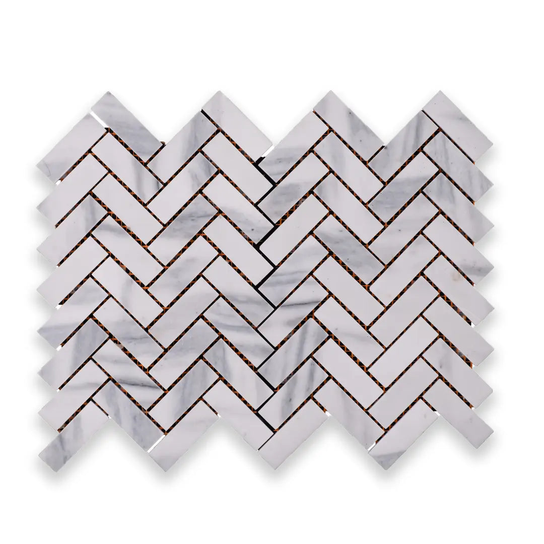 Carrara Herringbone marble Mosaic Tiles