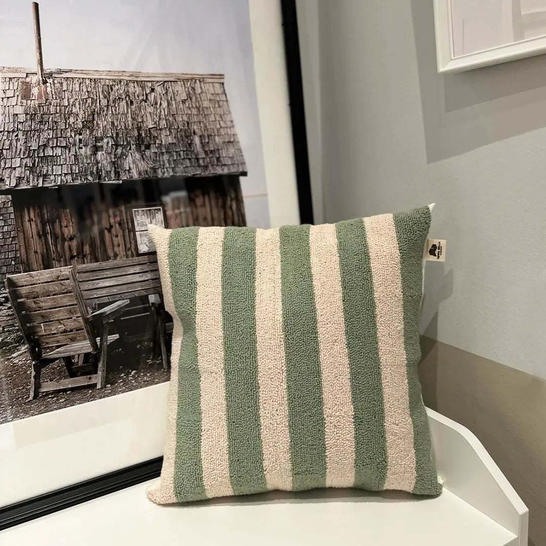 Green Stripes Cushion Cover Terra Bella Interiors