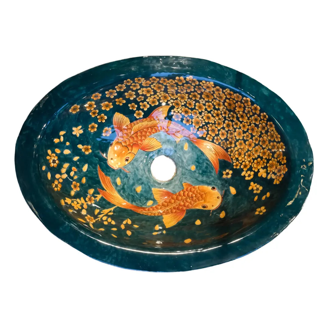 Bespoke Hand-Painted Koi Fish Ceramic Basin - Terra Bella Interiors