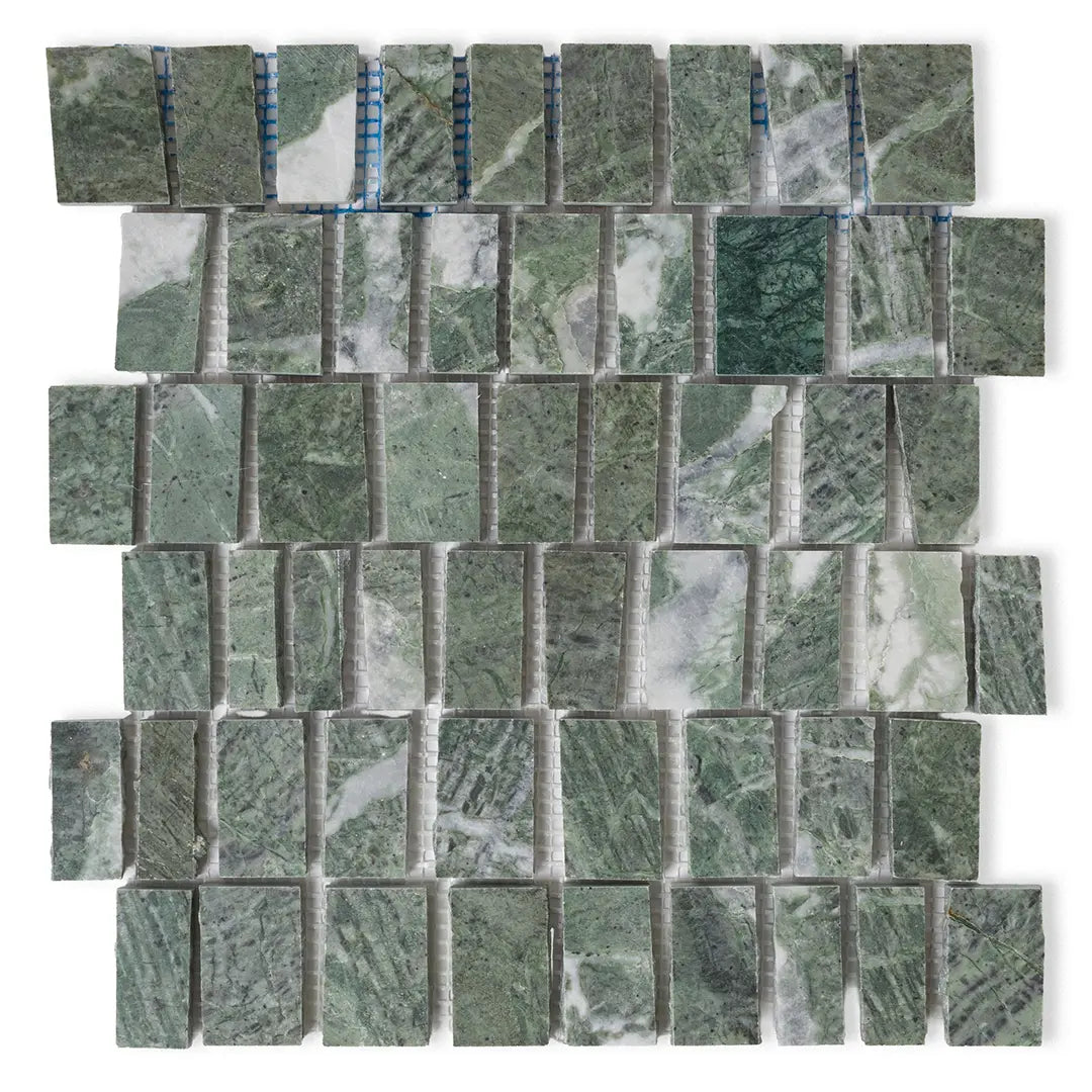 Verde Green Cracked Marble Mosaic Tiles on Sheet