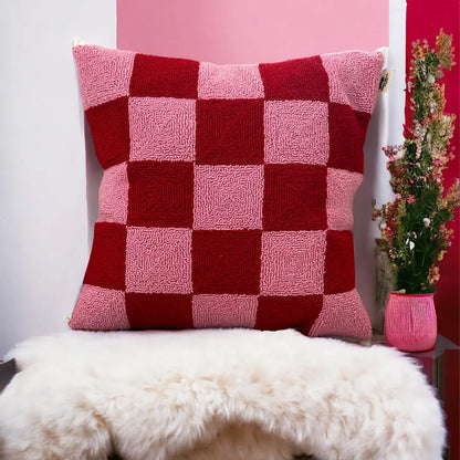 Pink And Red Cushion Cover Checkerboard Terra Bella Interiors pink-and-red-cushion-cover-checkerboard-terra-bella-interiors